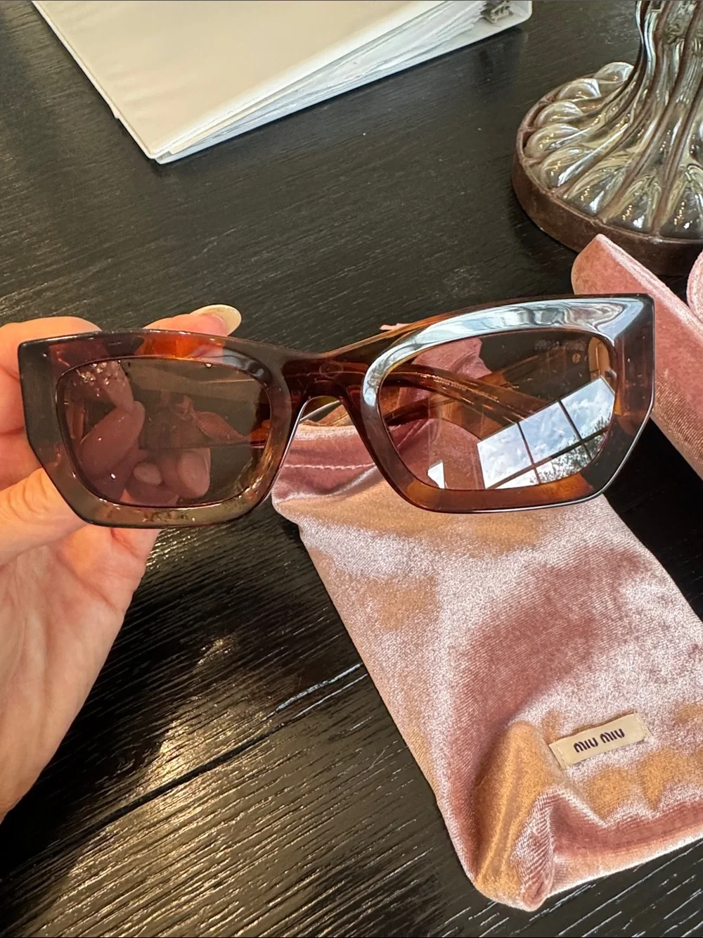 Miu Miu Tortoiseshell Sunglasses with Gold Logo Accents